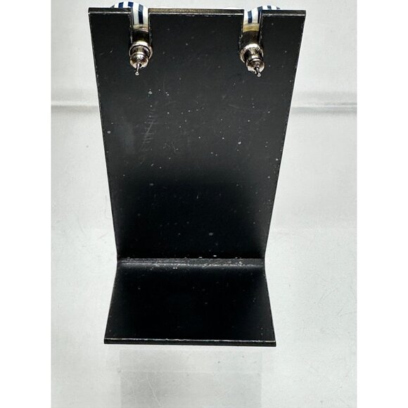 Heart-Shaped Ceramic Blue & White Striped Stud Earrings Womens Fashion Jewelry - Picture 3 of 4